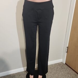 Black Straight Leg Pants with Elastic Waistband